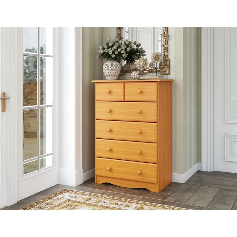 Amara Honey Tall 6 Drawer Kids Dresser