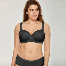 Balconette Seamless Plus Size Underwire Support Full Coverage Black Bra