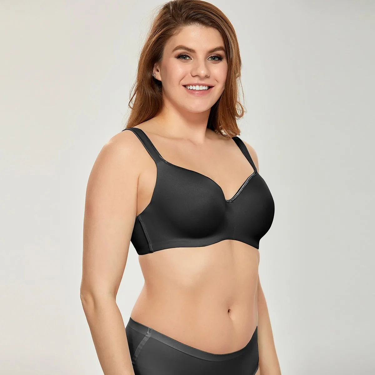 Balconette Seamless Plus Size Underwire Support Full Coverage Black Bra