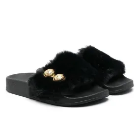 Balmain Black Furry Slides