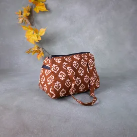 Barrel Handbags Brown Colour with White Prints.