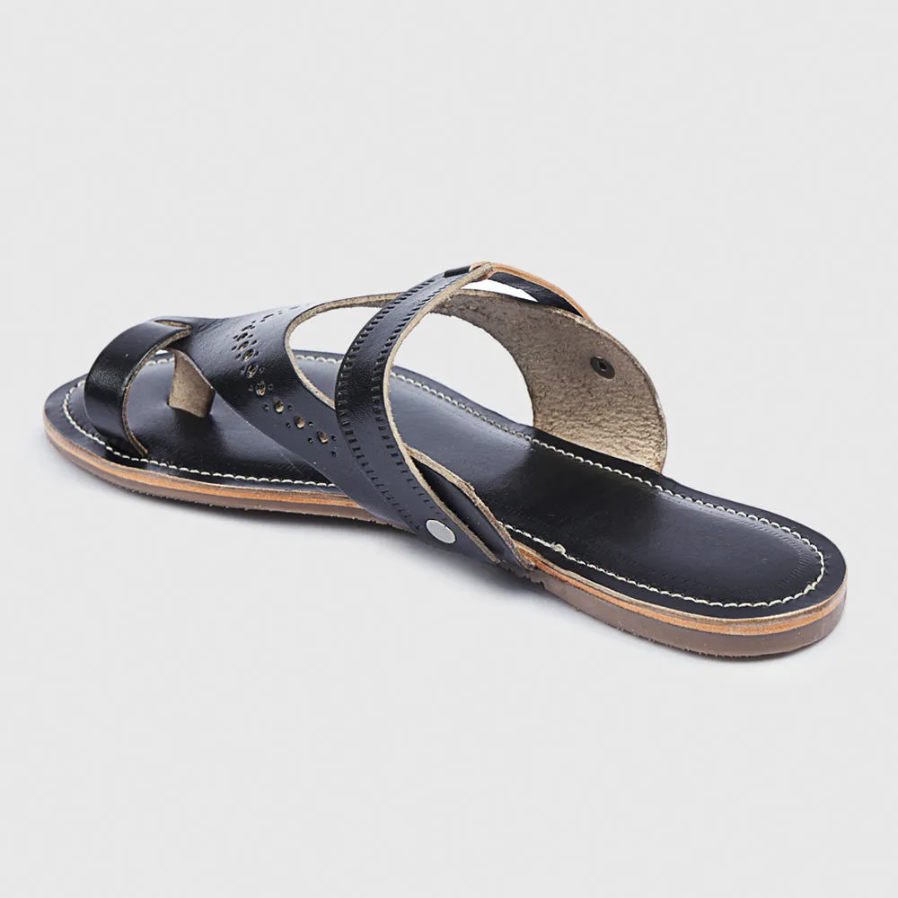 Black Handstitched Leather Kolhapuri Women Slipper