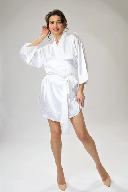 BlissSleep Silk-Jacquard Kimono Robe White