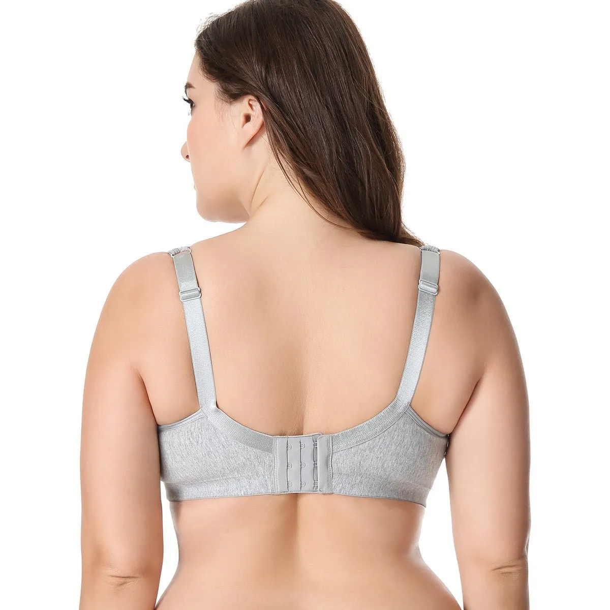 Comfort Cotton Wireless Unlined Plus Size Full Coverage Grey Lace Bra