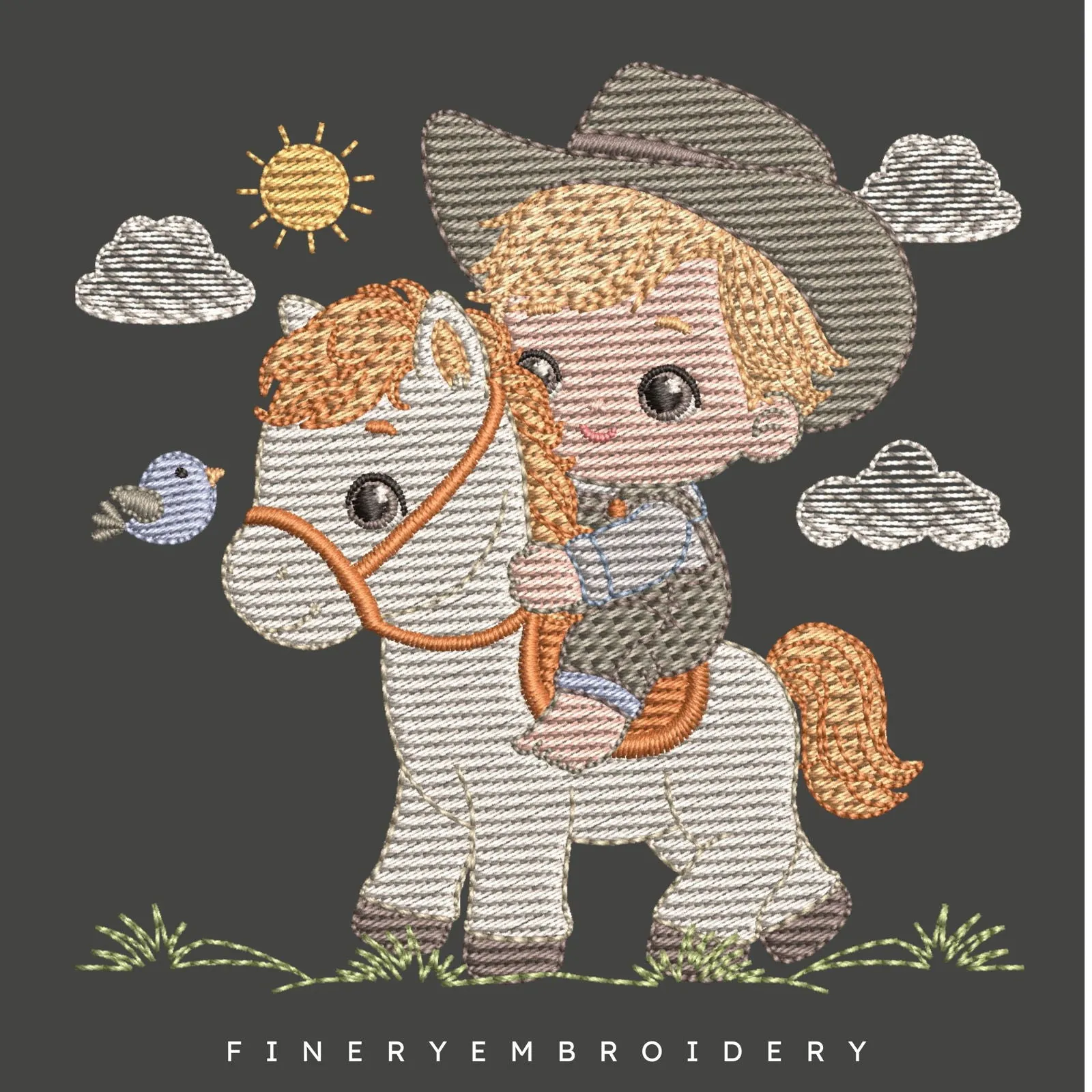 Cowboy Kid on Horse Embroidery Design – FineryEmbroidery