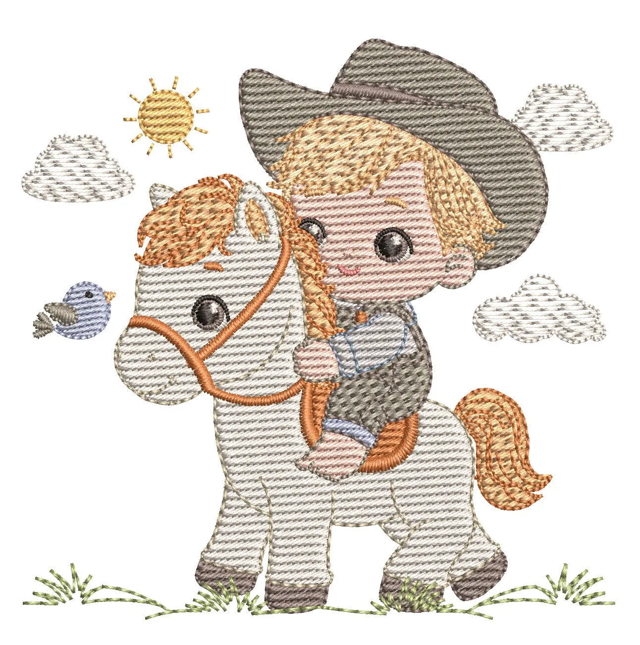 Cowboy Kid on Horse Embroidery Design – FineryEmbroidery