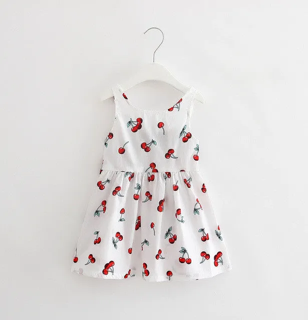 Cute Print Children Princess Dresses Baby Girls A-Line Lovely Sleeveless Summer Dress Kids Girls Cotton Bow Decor Clothes