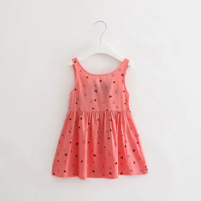 Cute Print Children Princess Dresses Baby Girls A-Line Lovely Sleeveless Summer Dress Kids Girls Cotton Bow Decor Clothes