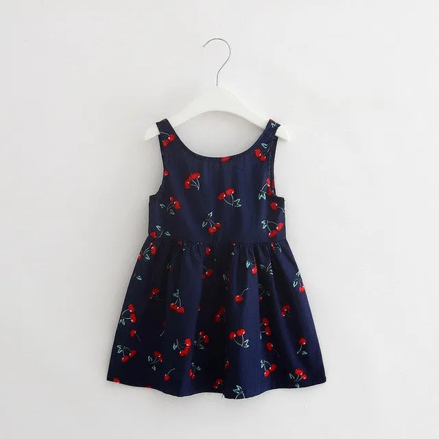 Cute Print Children Princess Dresses Baby Girls A-Line Lovely Sleeveless Summer Dress Kids Girls Cotton Bow Decor Clothes