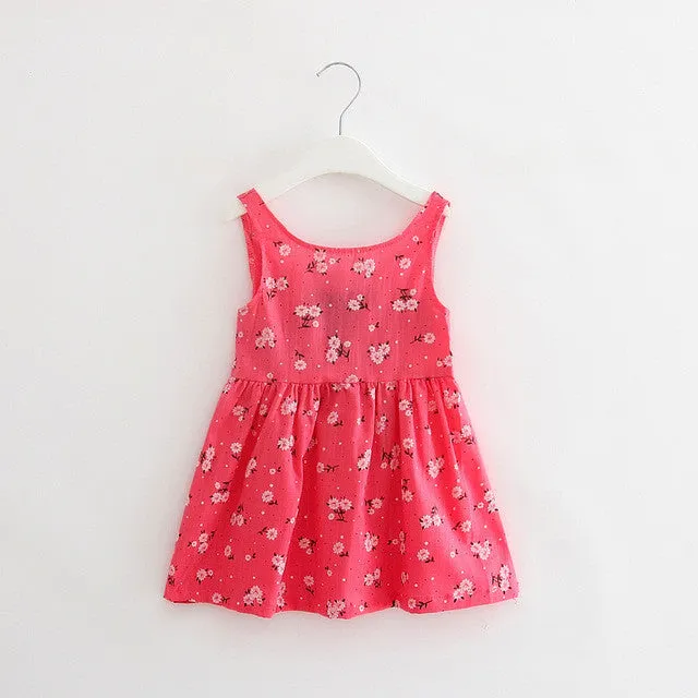 Cute Print Children Princess Dresses Baby Girls A-Line Lovely Sleeveless Summer Dress Kids Girls Cotton Bow Decor Clothes