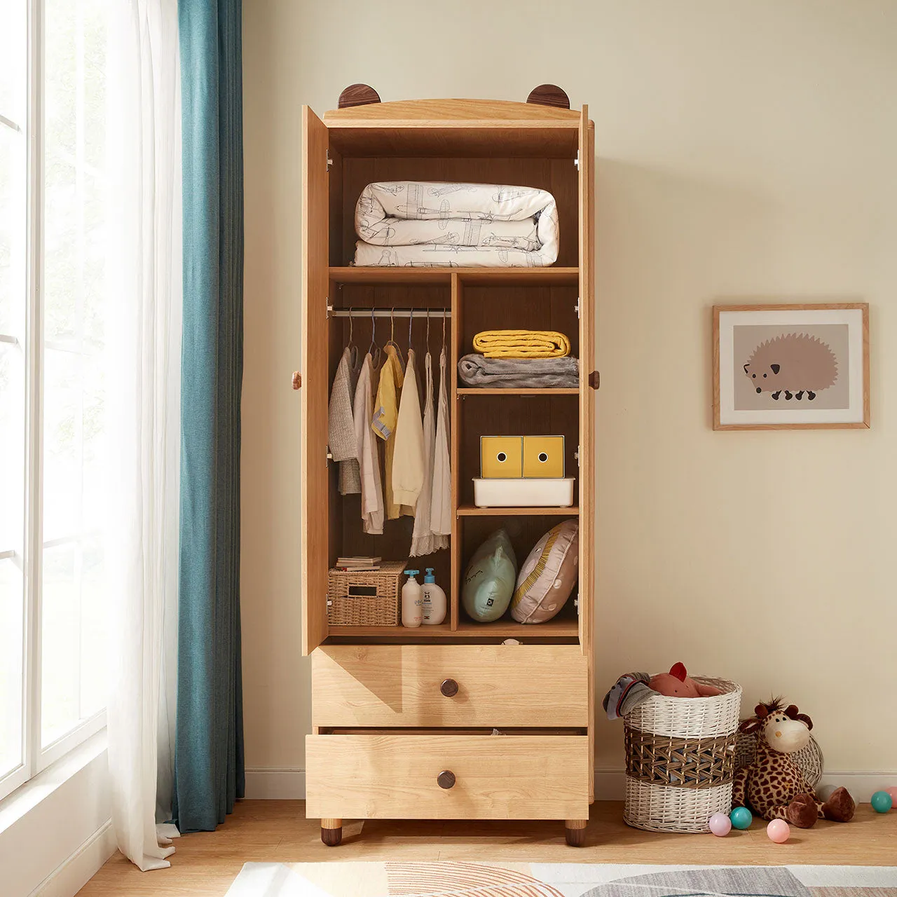 Dear Bear Kids Oak Wardrobe