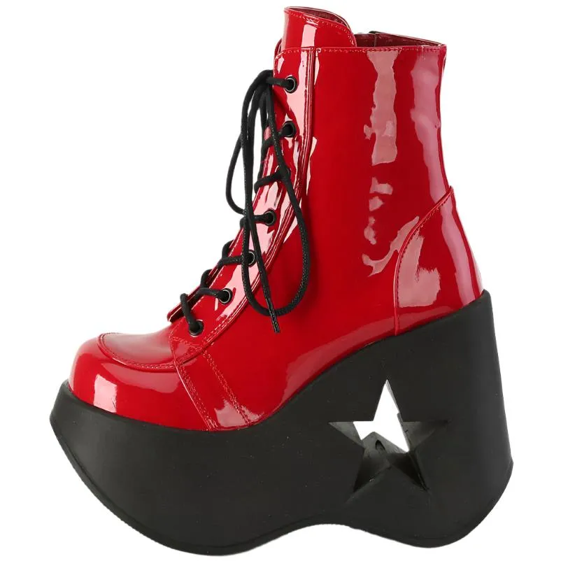 DemoniaCult Dynamite 106 Red Patent Boots