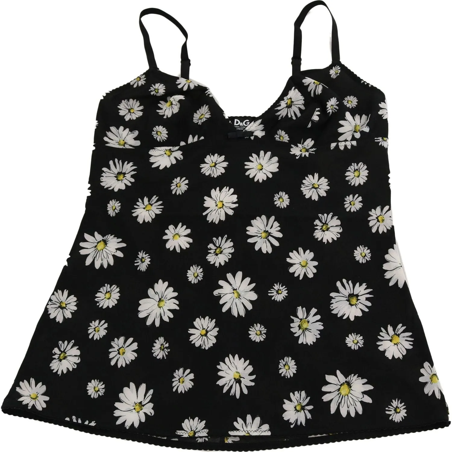 Dolce & Gabbana Elegant Black Daisy Floral Lace Chemise Dress