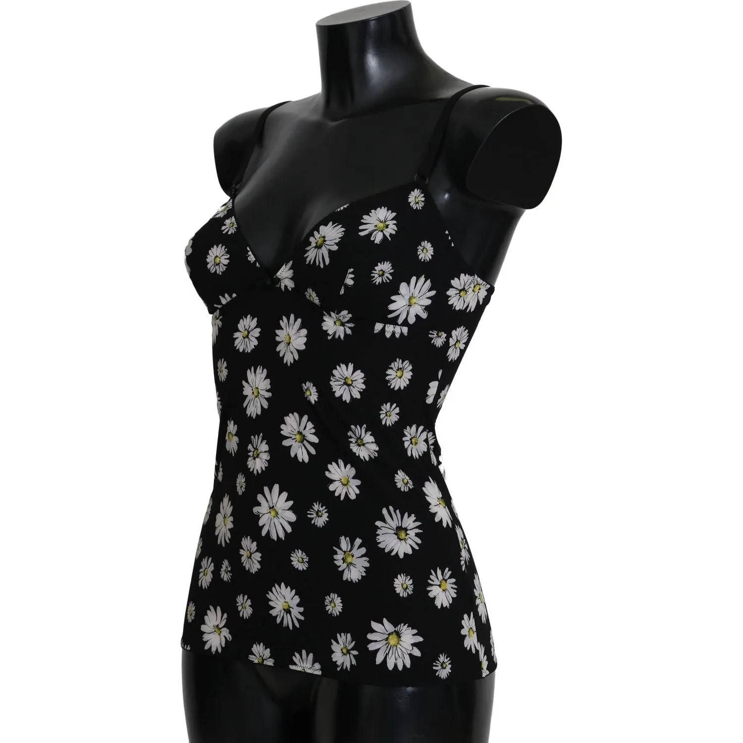 Dolce & Gabbana Elegant Black Daisy Floral Lace Chemise Dress