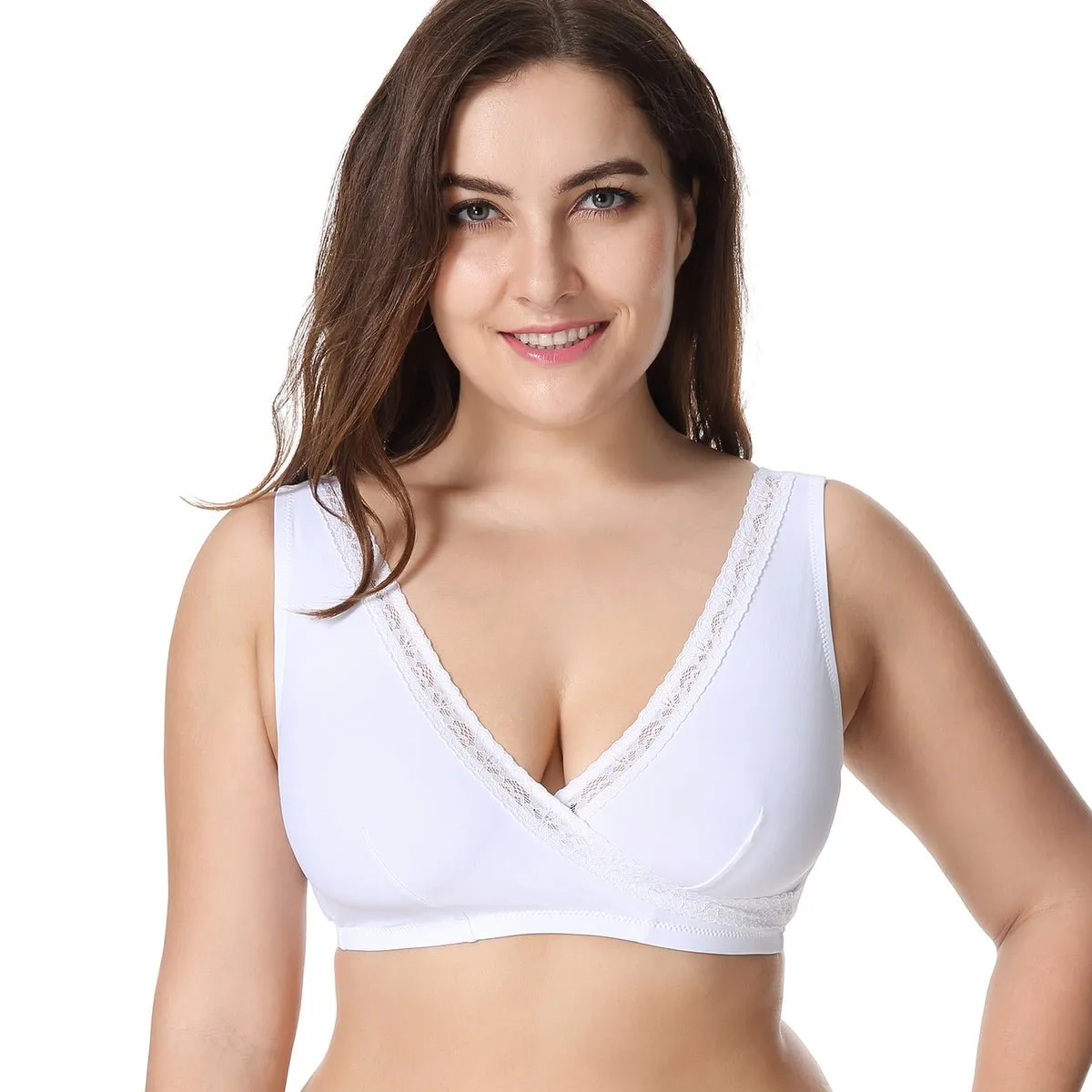 Easy Pull-aside Wireless Breastfeeding Support White Nursing Bra