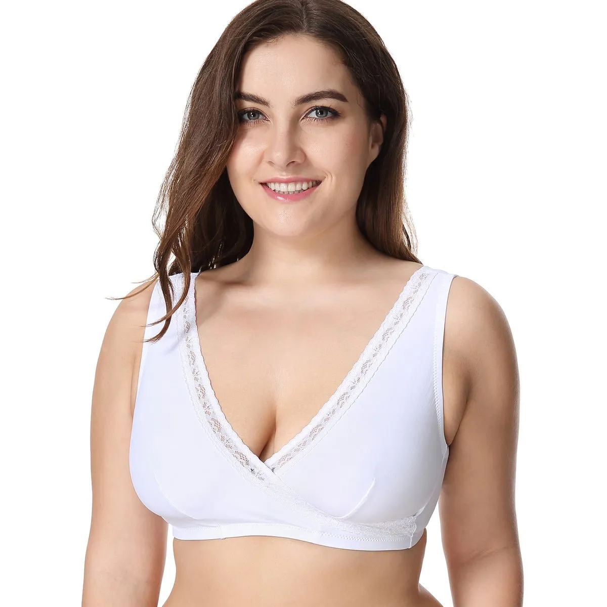 Easy Pull-aside Wireless Breastfeeding Support White Nursing Bra