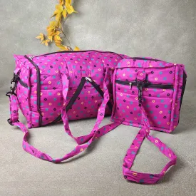 Expandable Travel Bag Pink Colour with Gold Black Green Dots Design.