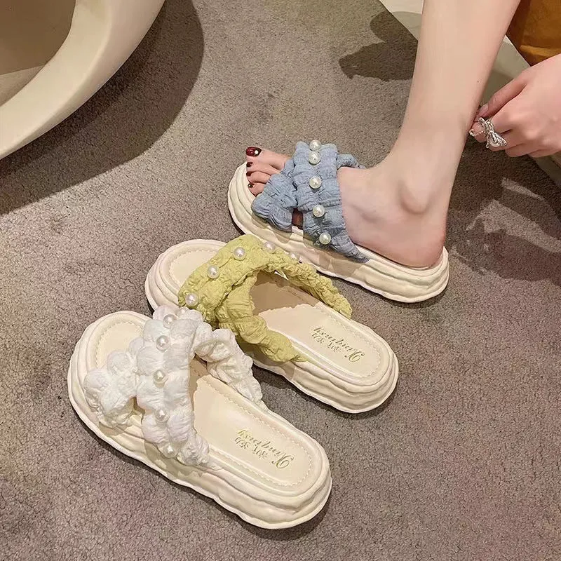 Fairy Style  New Platform Platform Dissolved Shoes Seaside Beach Slippers Ins Pearl Sandals Women's Outer Wear