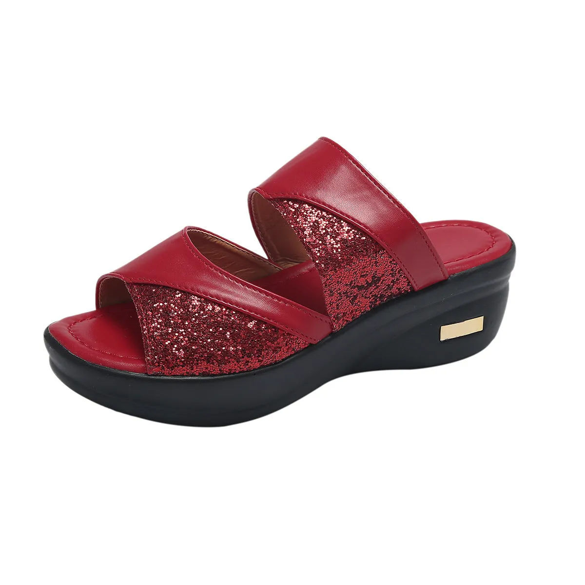 Foreign Trade Cross-Border plus Size Wedge Sandals Women's  Summer New Sequined Peep Toe Platform Outdoor Slippers Wholesale