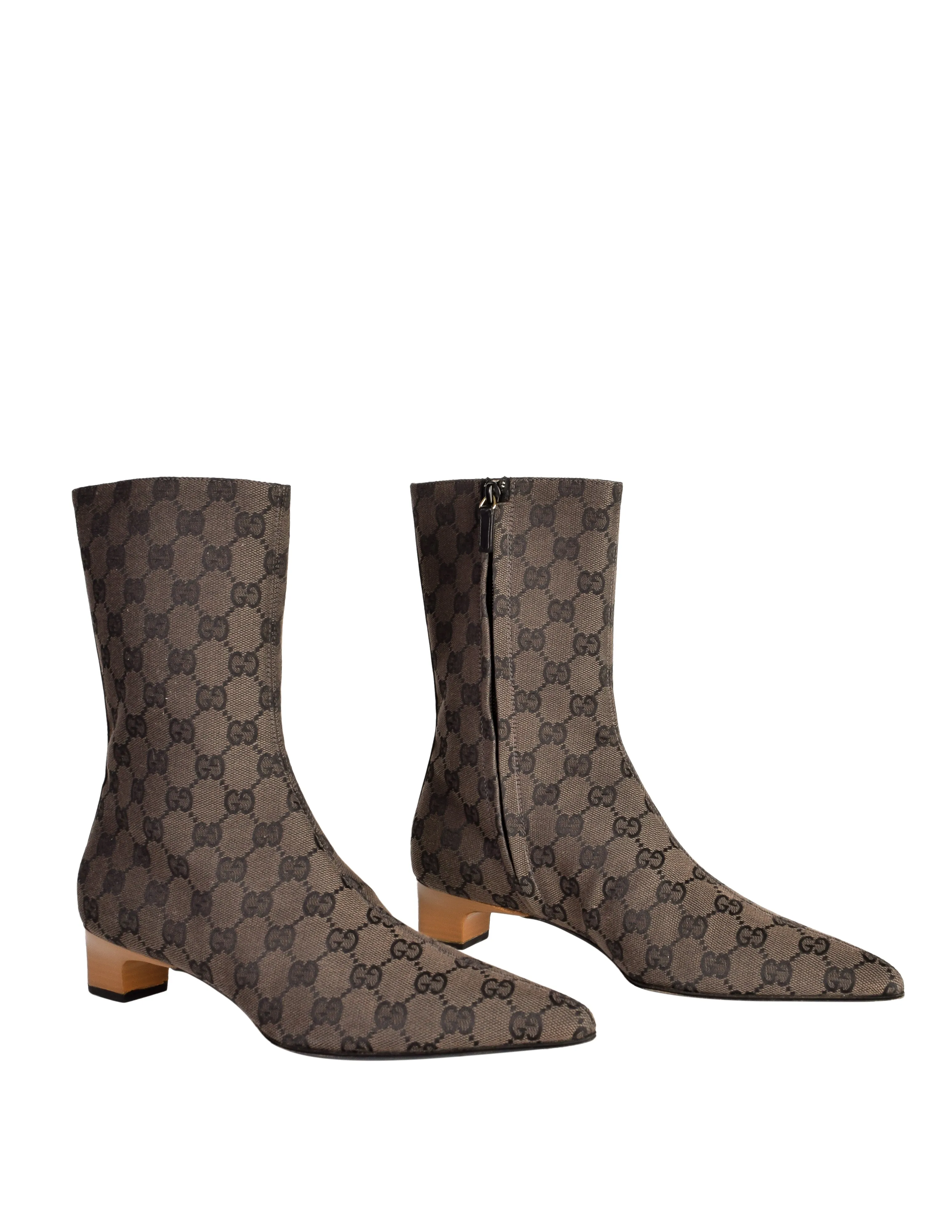 Gucci Vintage Monogram GG Logo Fabric Pointed Toe Boots