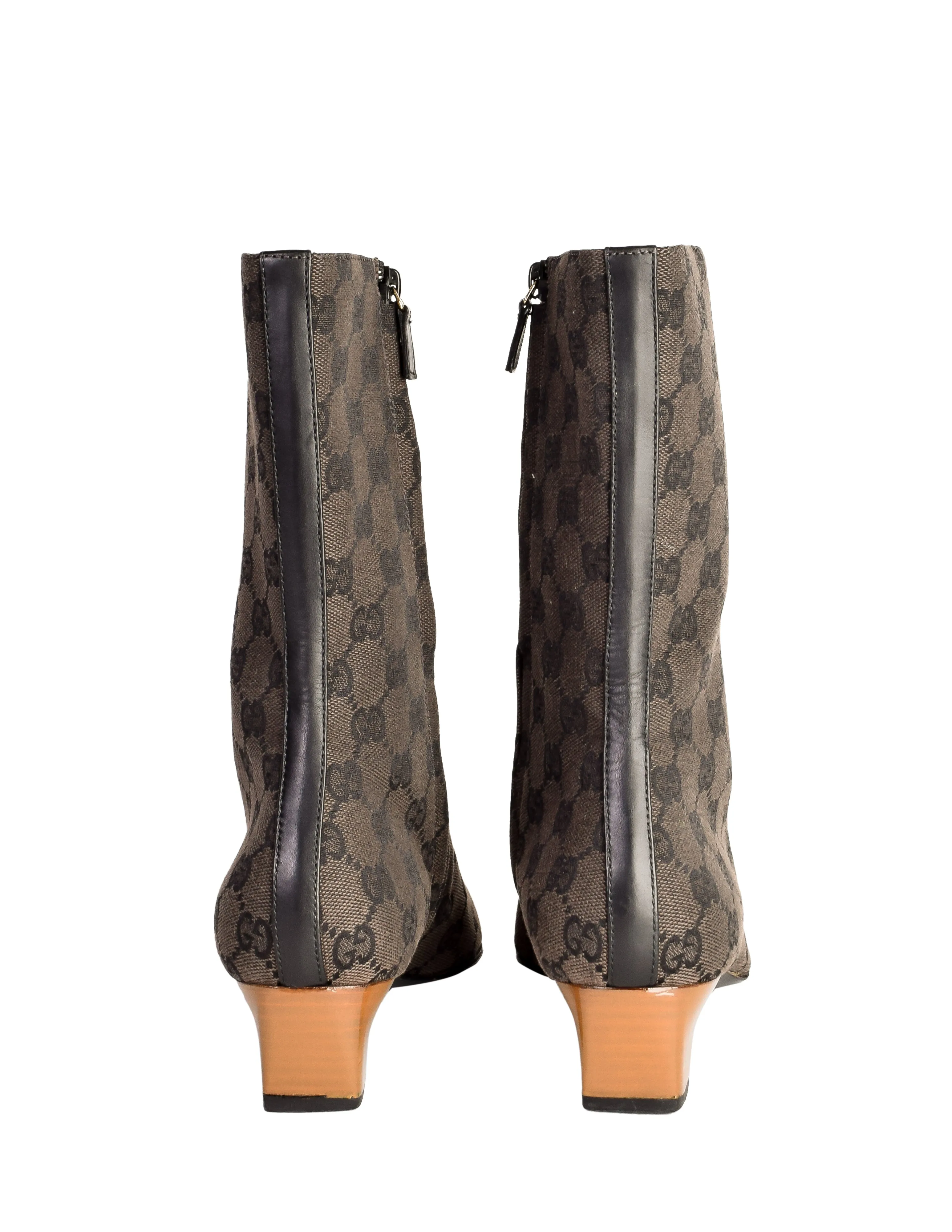 Gucci Vintage Monogram GG Logo Fabric Pointed Toe Boots