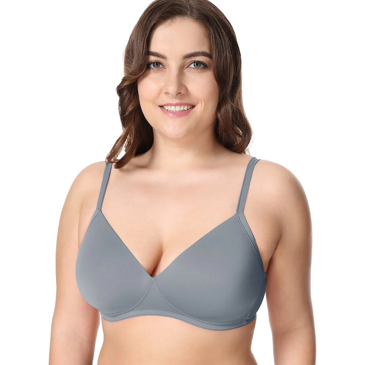 Invisible Lightly Padded Plus Size Wireless Full figure Grey Bra