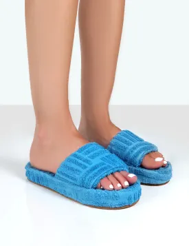 Juicy Blue Terry Towelling Slider Slippers