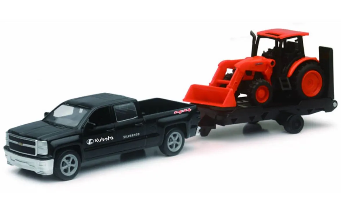 Kubota M5-111 Pull-Back Tractor with Chevy Pickup Truck and Trailer