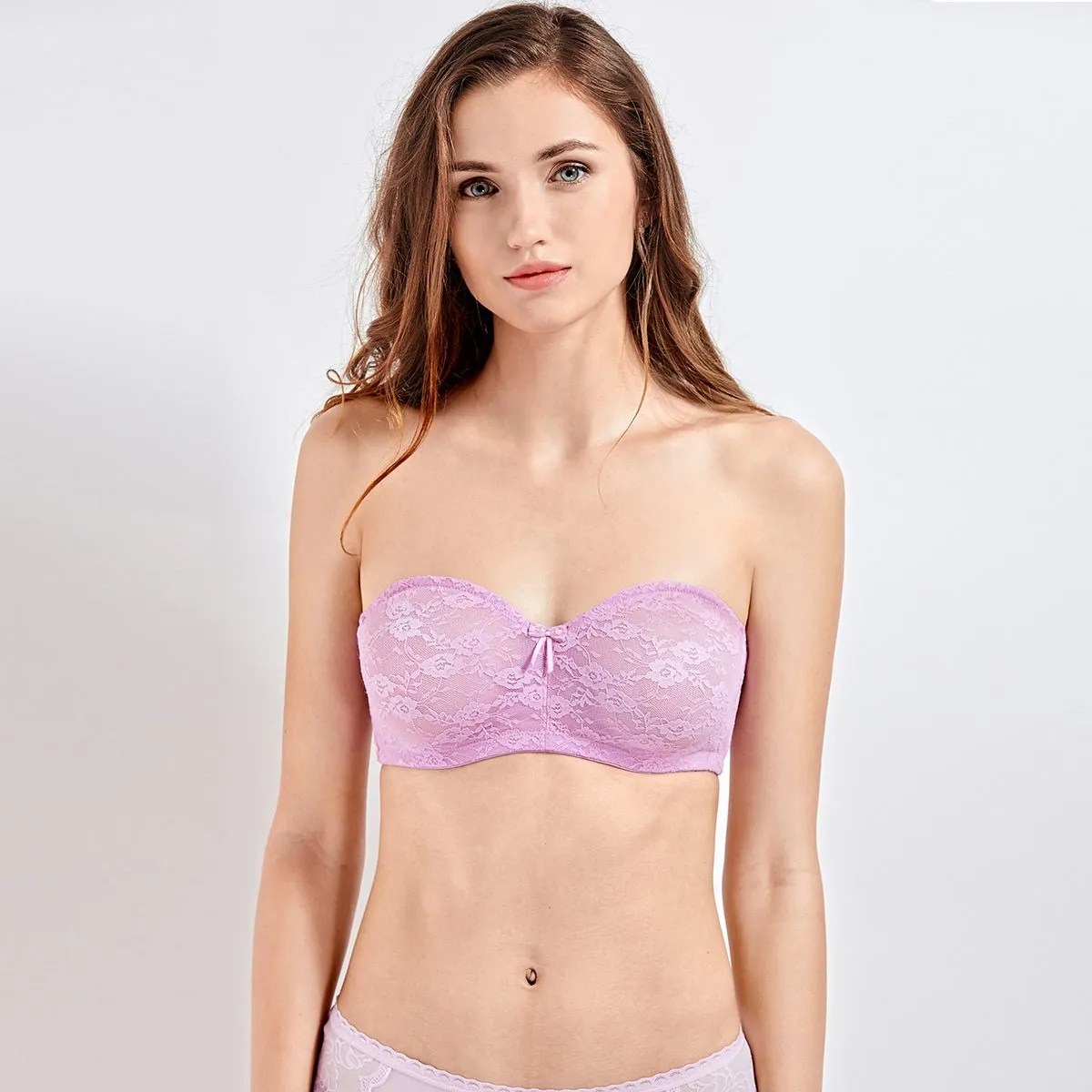 Max Support Strapless Lace Underwire Multiway See-through Lilac Bra