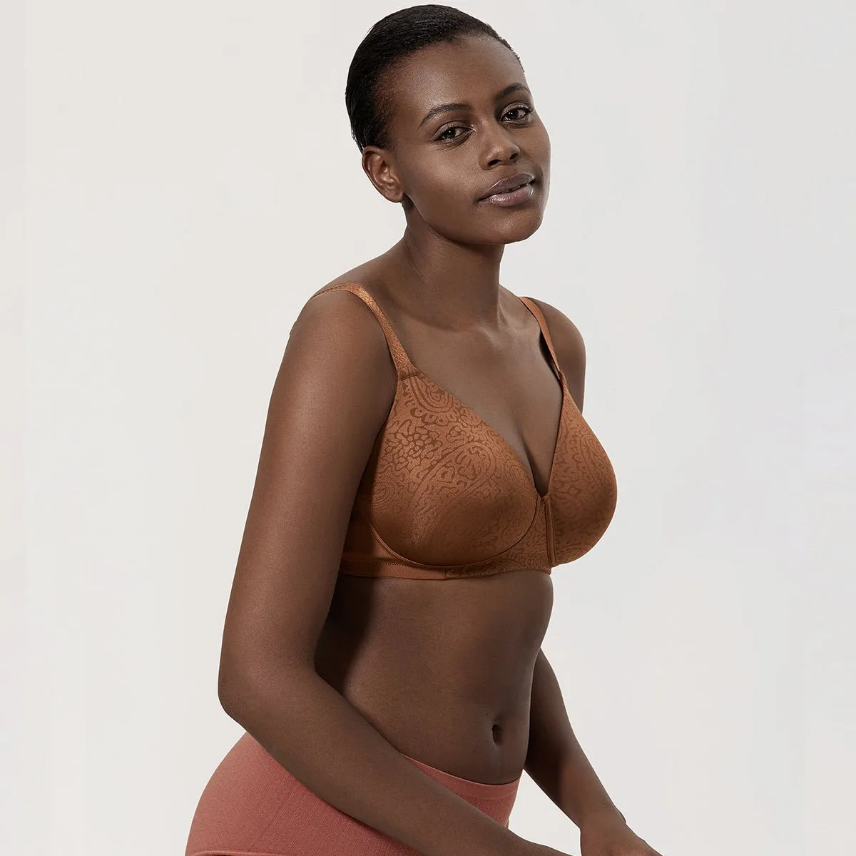 Maximum Comfort Wirefree Banded Frame Brown Full Coverage Bra