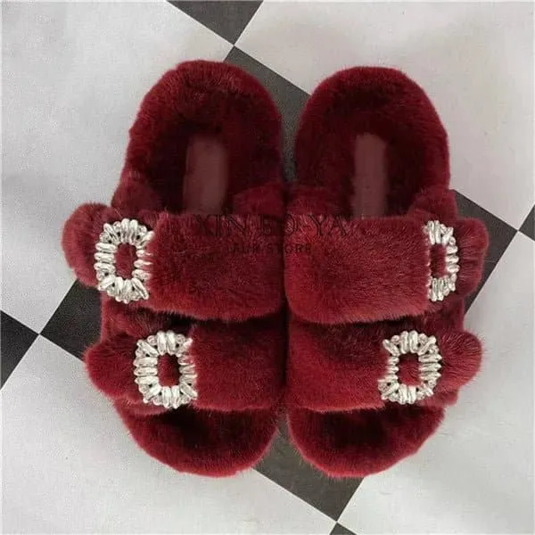 Mink Fur Slippers - Cozy Winter Shoes for Women | Flat and Fur-Feal Design