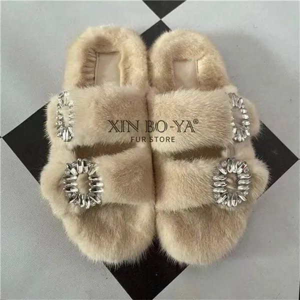 Mink Fur Slippers - Cozy Winter Shoes for Women | Flat and Fur-Feal Design