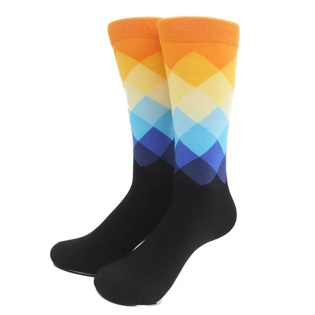 MYORED Male Tide Brand Happy Socks Gradient Color summer Style Cotton wedding sock Men's Knee High Business Socks man sox