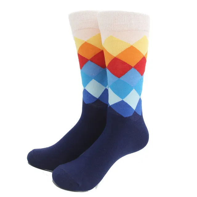 MYORED Male Tide Brand Happy Socks Gradient Color summer Style Cotton wedding sock Men's Knee High Business Socks man sox