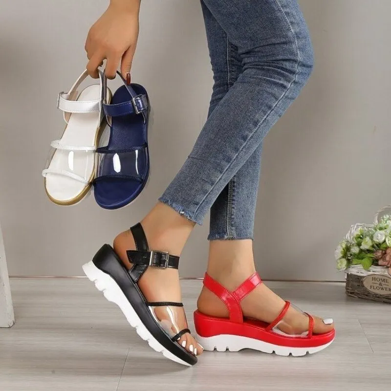 OCW Arch Support Sandals For Women Transparent Buckle Strap Chunky Platform Modern Summer