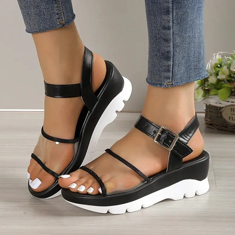 OCW Arch Support Sandals For Women Transparent Buckle Strap Chunky Platform Modern Summer