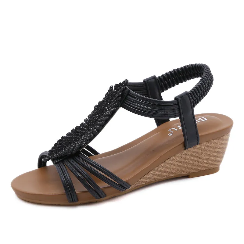 OCW Fashionable Women Orthopedic Sandals Vintage Design Crystals Back Strap Summer Holiday