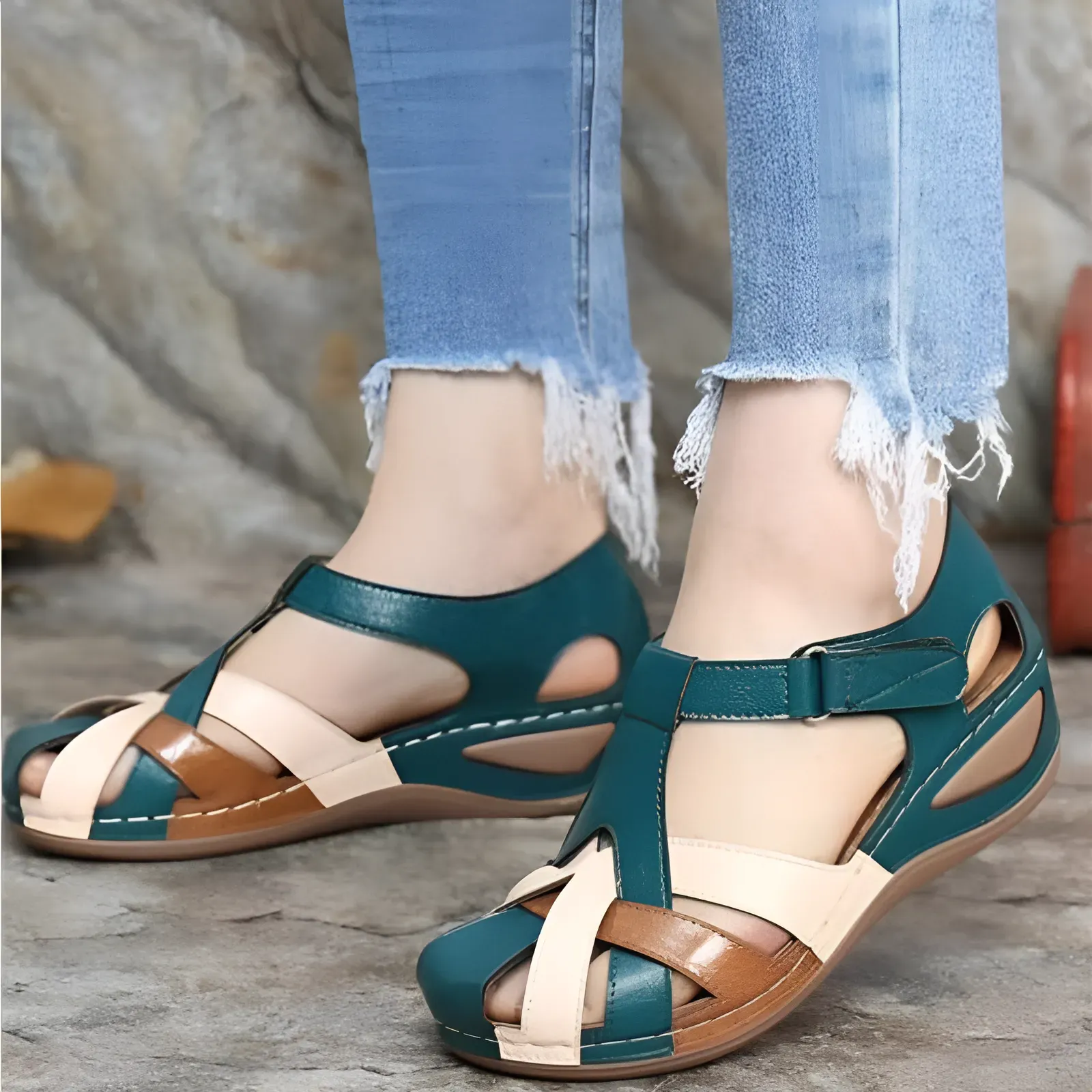 OCW Women Orthopedic Sandals Vintage Round on Breathable Cross over Wedge Gladiator Sandals