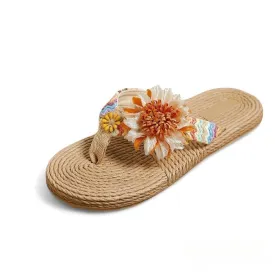 OCW Women Sandals Arch Support Breathable Flower Thong-shaped Soft Sole Flat Beach Flip-flop