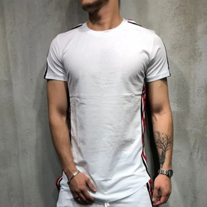 Paneled striped round neck short sleeve T-shirt