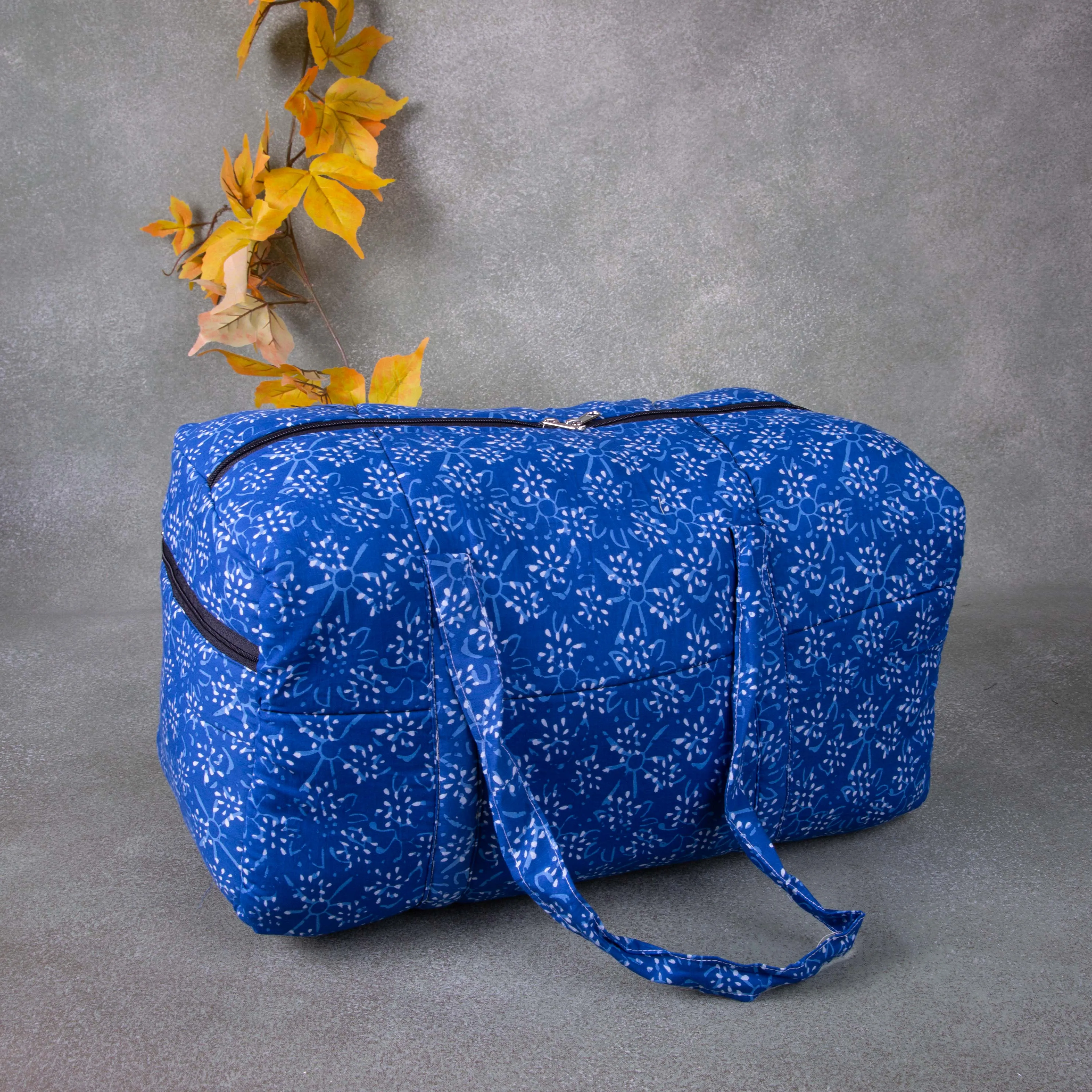 Rectangle Travel Bag Blue Colour with White Prints.