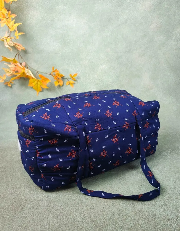 Rectangle Travel Bag Dark Blue with Coral Prints Design