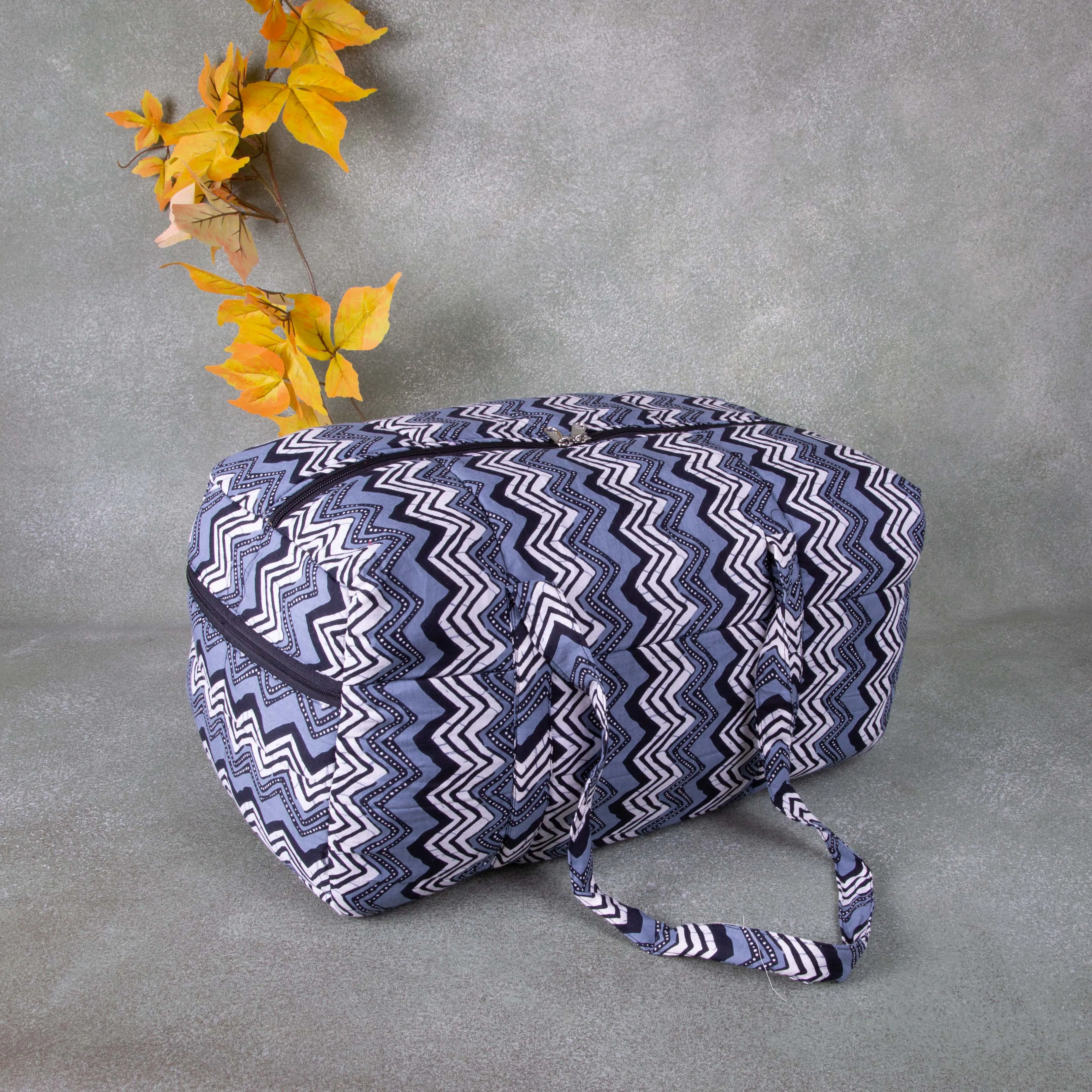 Rectangle Travel Bag Grey Colour with Black zig zag Design