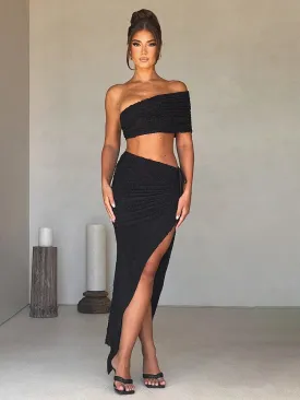 Sexy Party Pleated Crop Top Bodycon Spring Summer 2 Piece Dress