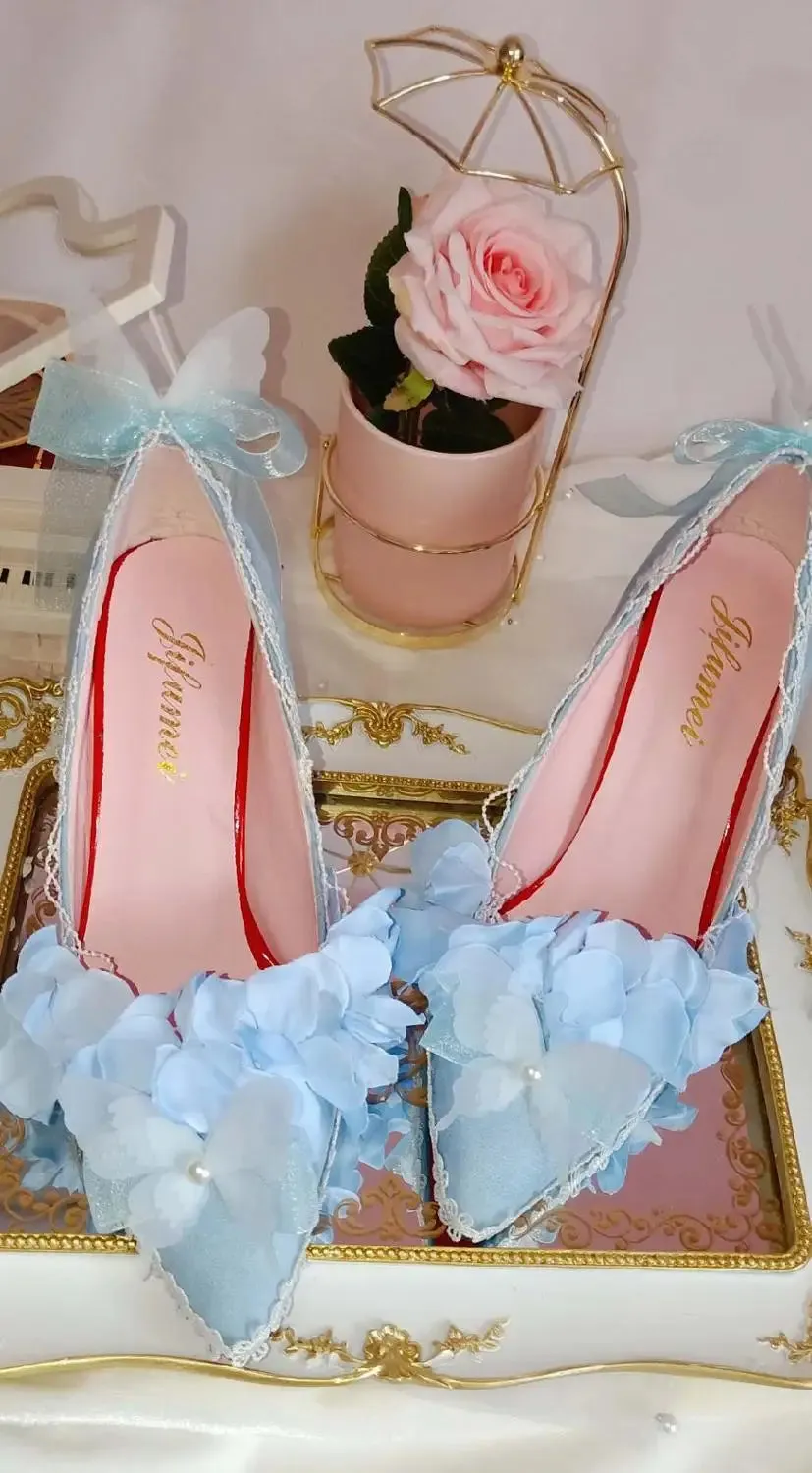 Sohiwoo Japanese tea party sweet lolita shoes vintage round head high heel women shoes cute lace bowknot kawaii shoes loli cosplay