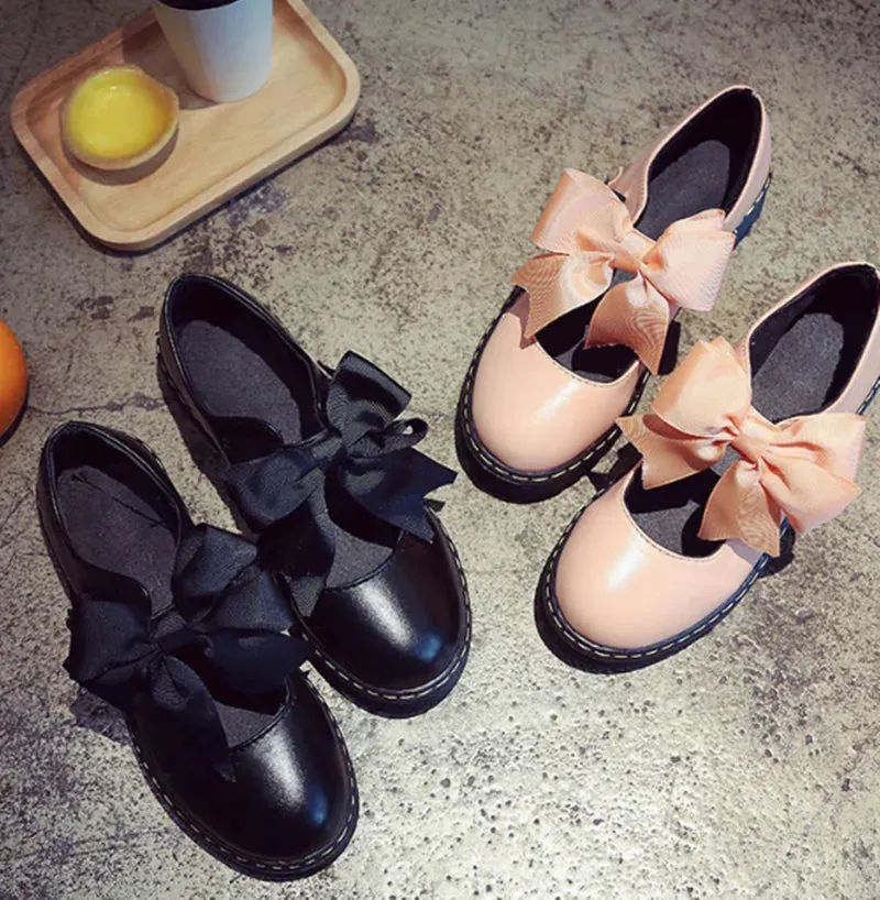 Sohiwoo jk uniform women shoes Round Head bowknot cosplay shoes loli cos kawaii girl japaneses preppy style sweet lolita shoes student