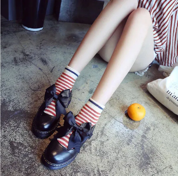 Sohiwoo jk uniform women shoes Round Head bowknot cosplay shoes loli cos kawaii girl japaneses preppy style sweet lolita shoes student