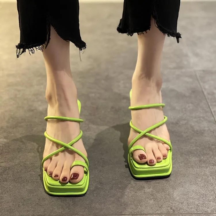 Square Toe Slippers Rubber Platform Sandals