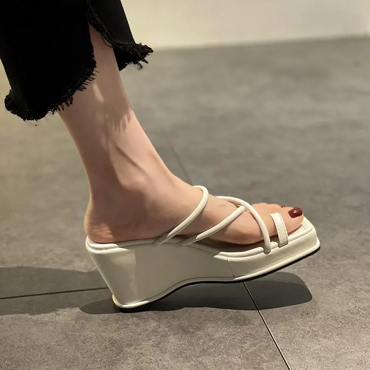 Square Toe Slippers Rubber Platform Sandals