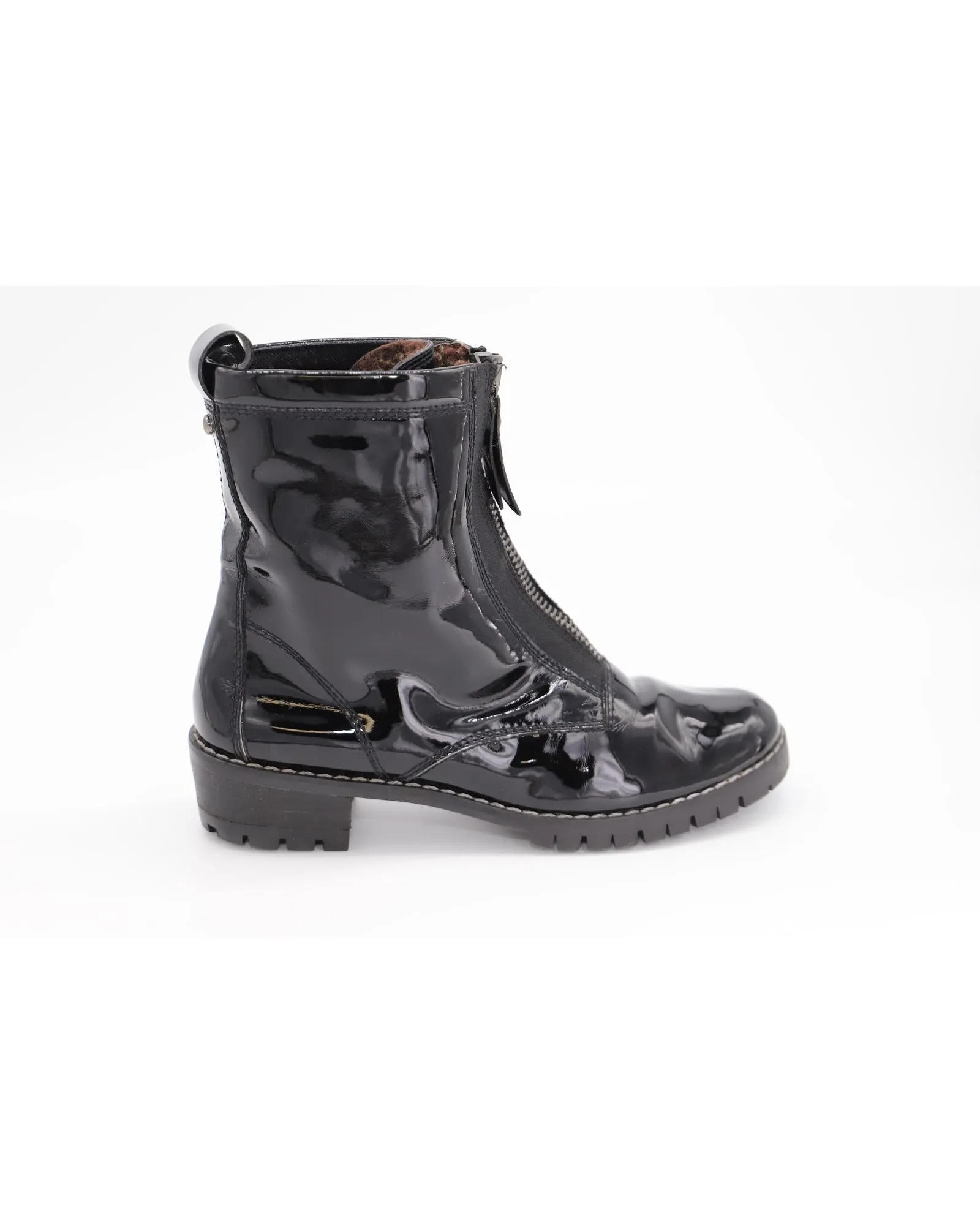 Stuart Weitzman Zip Up Boots in Black Patent